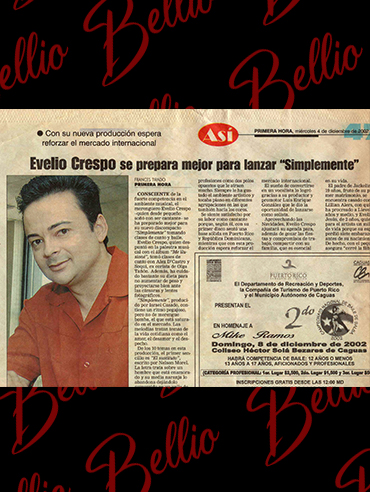 Primera Hora habla de Bellio y su próximo CD